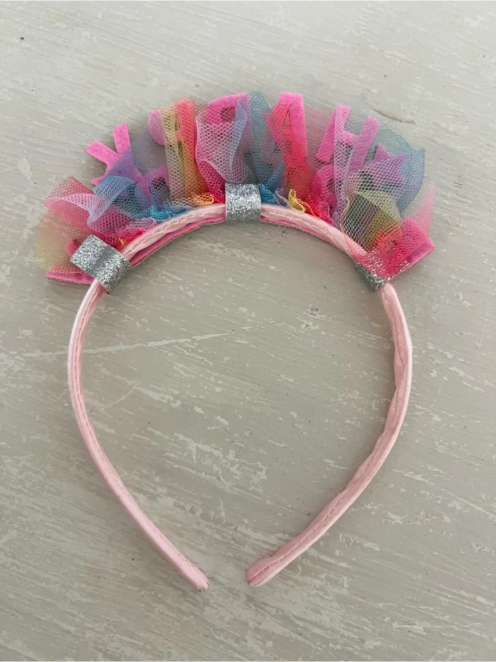 Happy Birthday Glitter Headband Rainbow Multicolor Tulle Party Crown